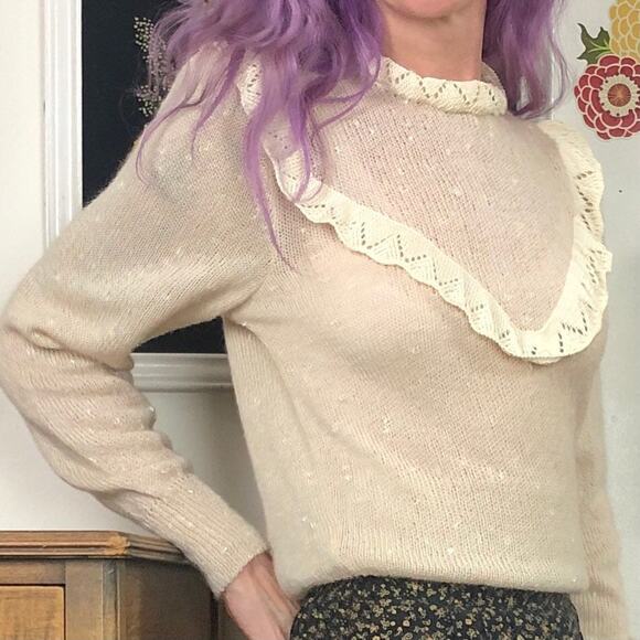 Vintage Cottagecore Sweater, 1970s New Old Stock Victorian Style Sweater Sz XS - Picture 6 of 10